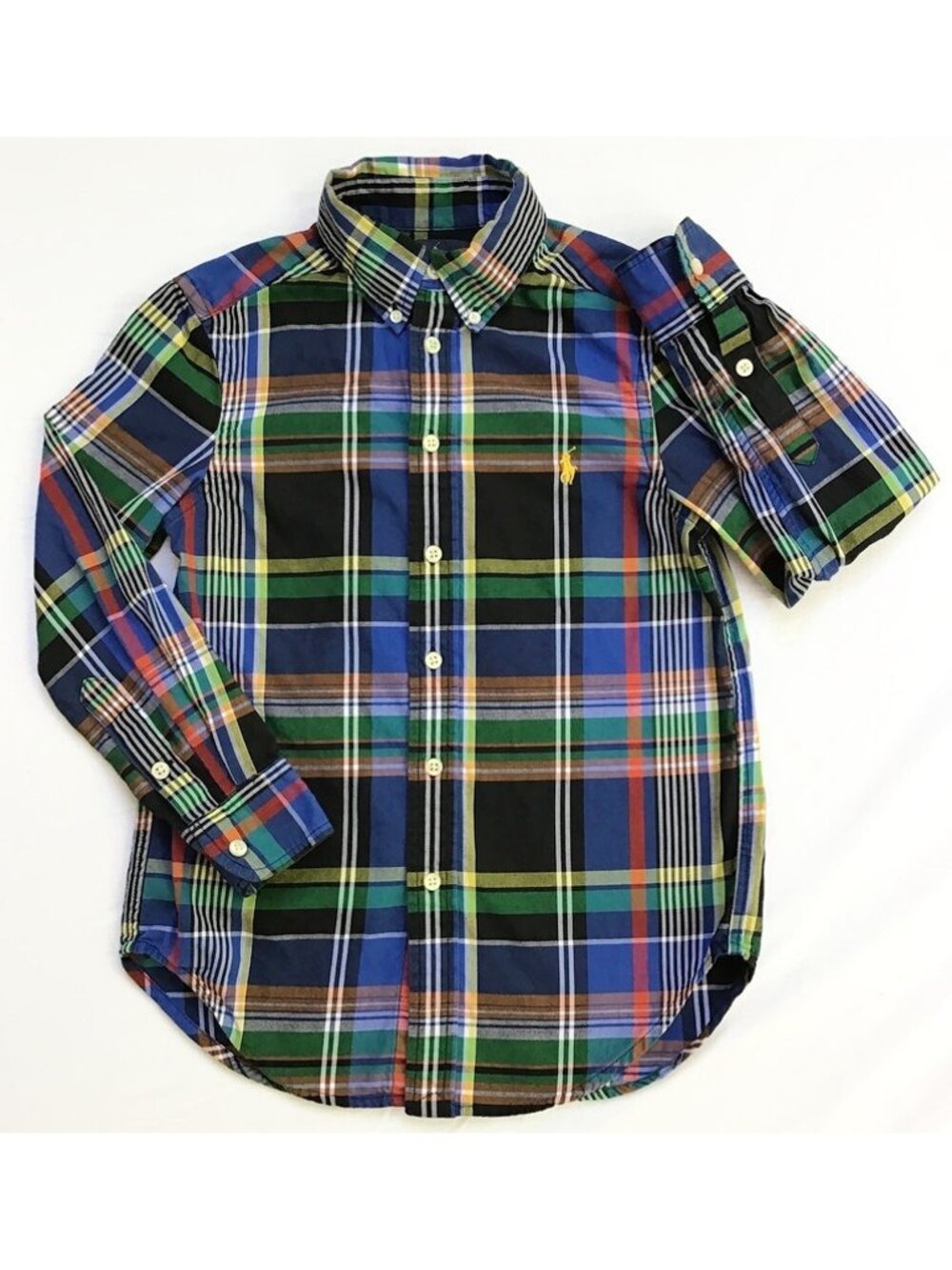 Ralph Lauren Blue Label Boys Button Down Shirt Size 8 Multi Color Plaid Y2K Pony